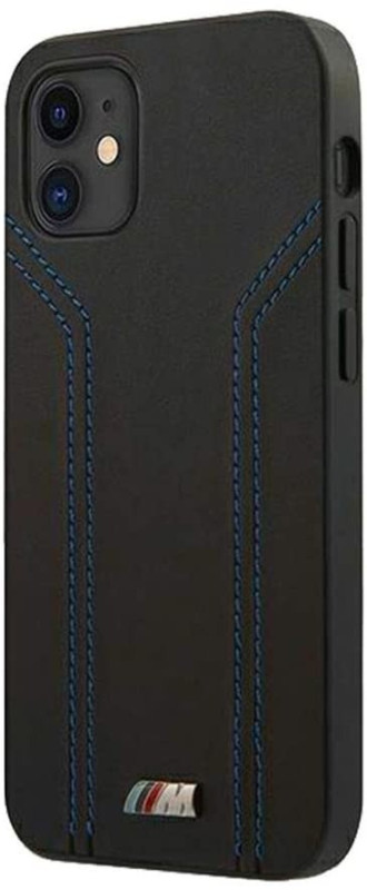 BMW ® For iPhone 12 / 12 Pro (6.1) Motorsports Blue Stitched Line Hard Case - Black