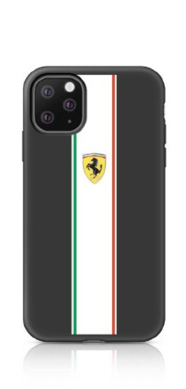 Ferrari ® Apple iPhone 11 Pro Max Liquid Silicon with Contrast White Stripe Velvet-Touch Silk Finish Shock-Proof Back Cover