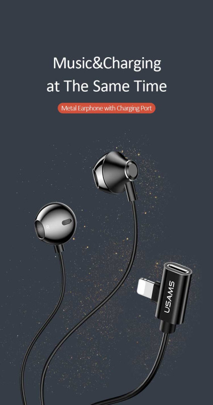 USAMS ® Magnetic Metal Hi-DEF Earphones with Charging Port For iPhone (Black)