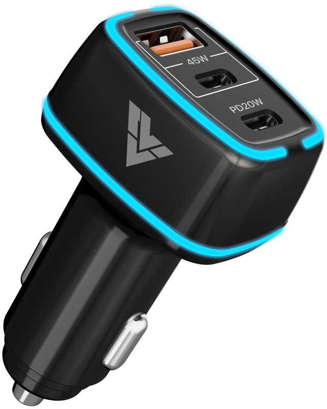 Vaku ® Xenovolt USB C 65W Three Port Fast Car Charger Power Delivery & Quick Charger 3.0 Compatible with all IOS and Android Devices