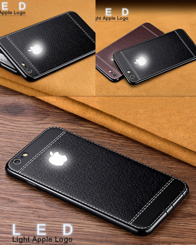 VAKU ® Apple iPhone 6 / 6S Leather Stitched LED Light Illuminated Logo 3D Designer Case Back Cover