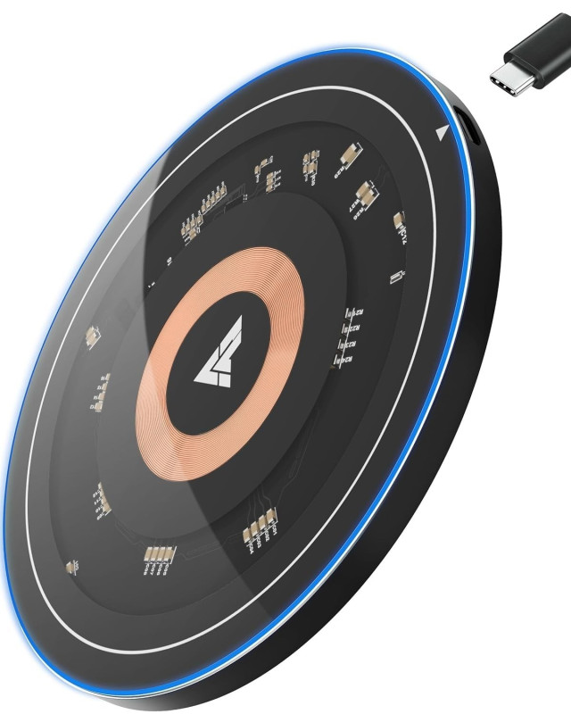 Vaku ® 15W Wireless Charger Quantum Flow Series Fast Charging Pad PD & Qi-Certified with Type C Cable