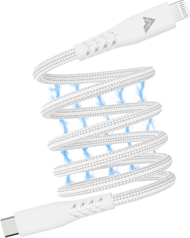 Vaku Luxos® SNAPPY Magnetic Auto-Fold Original iPhone Charger Cable Type C to Lightning Connector Fast Charging (mfi-certified), Nylon Braided for iPhone 14/ iPhone 13/ iPhone 12/ iPhone 11 & ios