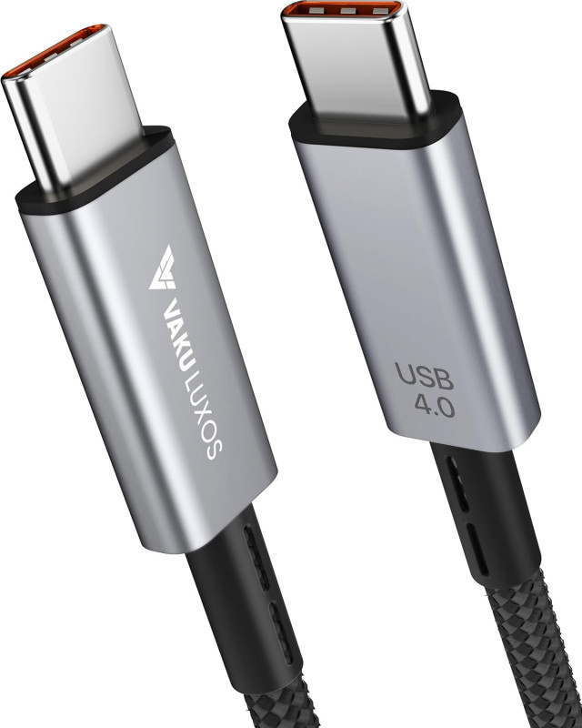 Vaku Luxos® BLAZE 1.5M 240W USB4 Type-C to Type-C Data Cable, Thunderbolt-4 40Gbps High-Speed Data Transfer, Upto 8K@60Hz Type C Display Compatible with iPhone 16, 15, Galaxy S25, S24, S23, Tablet, Laptop, eGPU