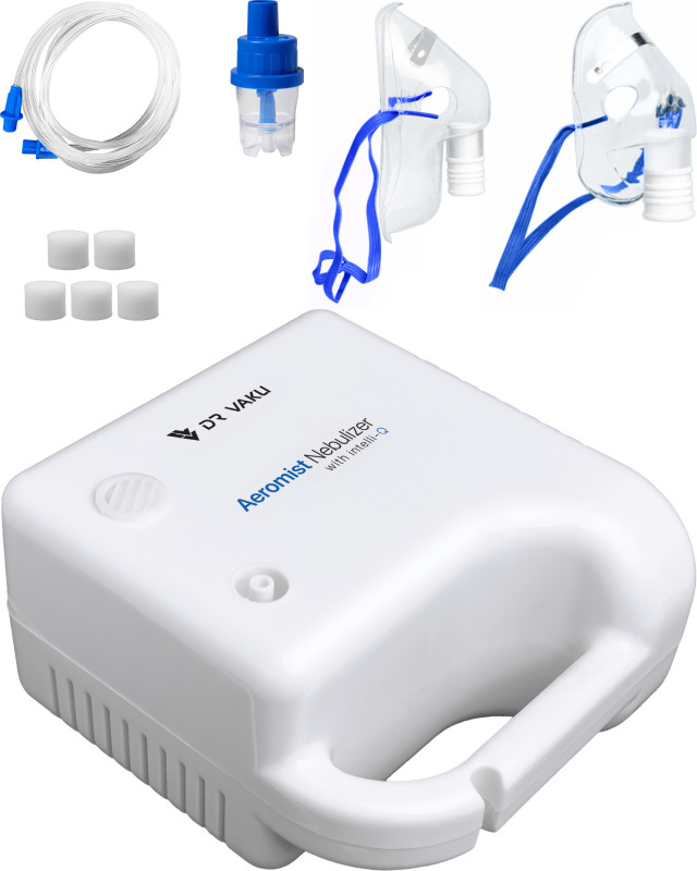 DR VAKU ® Aeromist Nebulizer with intelli-Q Portable Compressor Nebulizer Machine for Breathing Issues Mini Handheld with Mouthpiece Adults & Child Masks Steam Inhaler