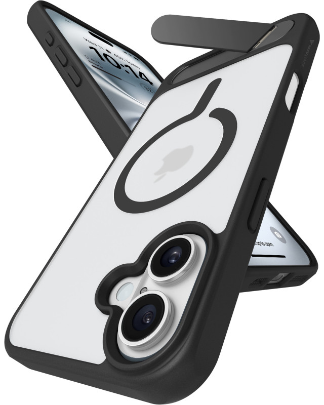 Vaku Luxos ® Apple iPhone 16 Zennix Certified Mag-Safe Scratch Resistant Camera Screen Protector Case with Stand Holder Shockproof Protective Back cover