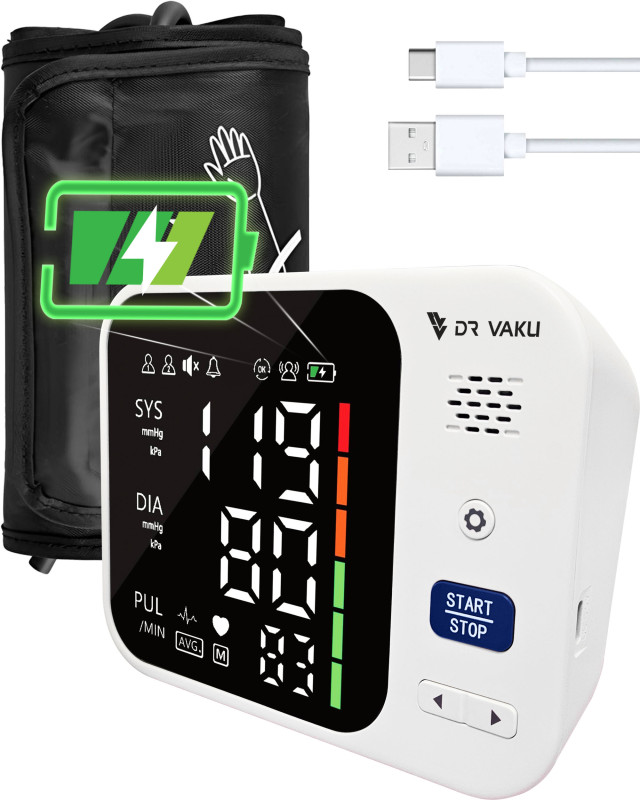 DR VAKU® Rechargeable BP Machine Monitor Digital Fully Automatic Upper Arm Blood Pressure Checking Machine with Talking Function Cuff Kit