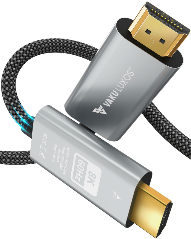 Vaku Luxos® SYNC FURY Gold Plated Nylon Braided HDMI to HDMI Cable 8K@60Hz Resolution Compatible with MacBook, iPad, Laptop, Chromebook, TV and Monitor