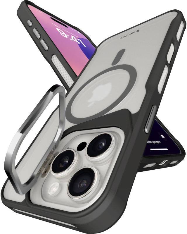 Vaku Luxos ® Apple iPhone 16 Pro Max Therox Certified Mag-Safe Translucent Cover with Stand Holder Camera Screen Protector Shockproof Protective Back cover