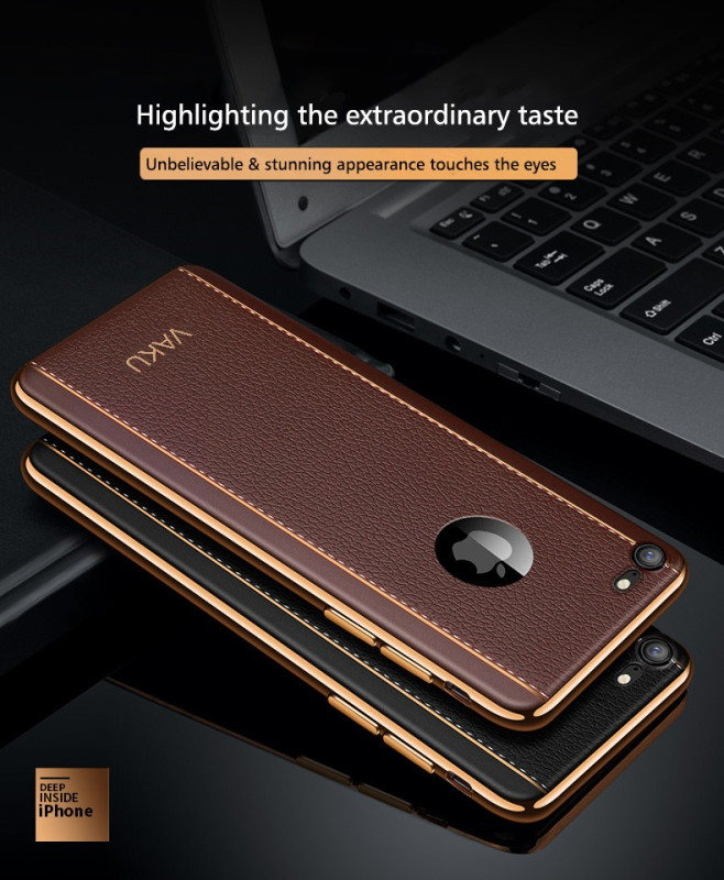 VAKU ® Apple iPhone 6 / 6S Vertical Leather Stitched Gold Electroplated Soft TPU Back Cover