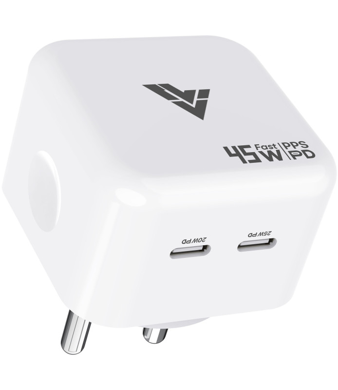 Vaku ® 45W Dual Power Delivery USB-C Port Multi-Protocol (30W | 25W | 35W | 45W ) Fast Charger Compatile For Apple iPhone 15/15 Plus/15 Pro Max/15 Pro/ Macbook