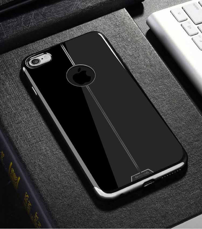 Shengo ® Apple iPhone 6 / 6S Piano Black Liner Series 2K Electroplated Finish Logo Display TPU Back Cover-Black + Silver
