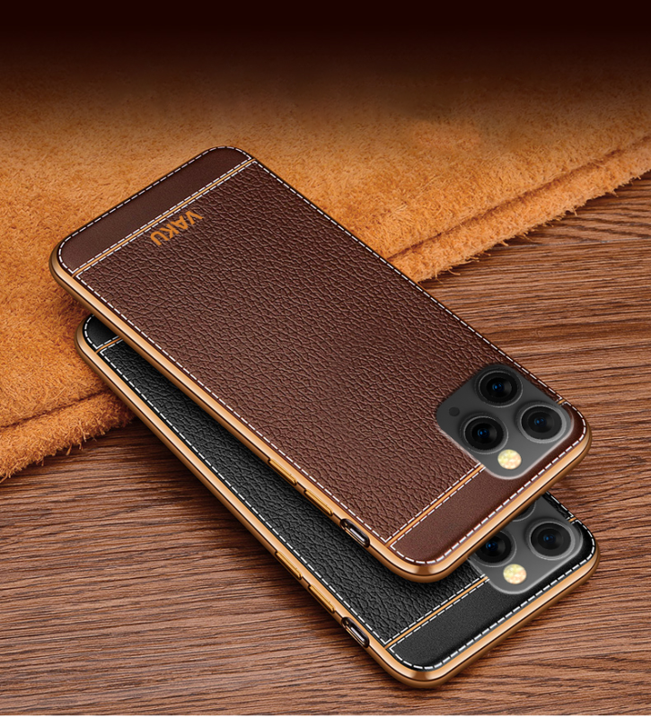 Vaku ® For Apple iPhone 11 Pro Max Leather Stitched Gold Electroplated Soft TPU Back Cover