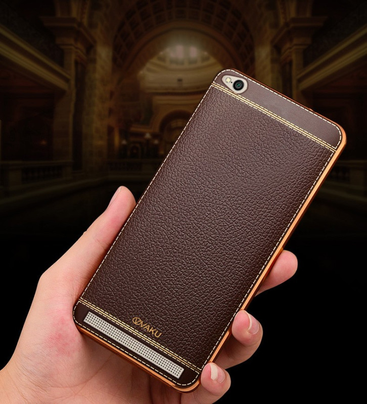 Vaku ® Xiaomi Redmi 5A Leather Stitched Gold Electroplated Soft TPU Back Cover