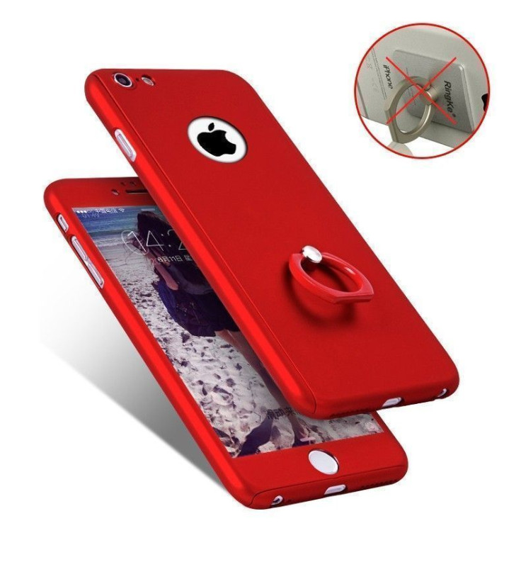 i-Paky ® Apple iPhone 6 / 6S 360 Full Protection Metallic Finish 3-in-1 Ultra-thin Slim Front Case + Tempered Glass + Inbuilt Metal Ring Kickstand + Back Cover