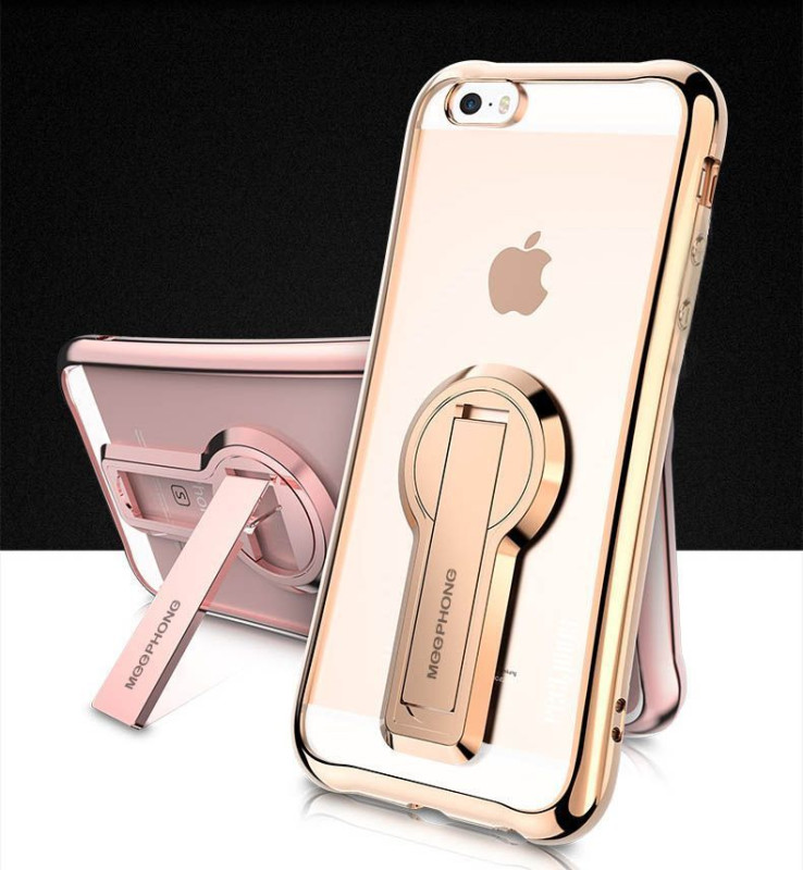 MeePhone ® For Apple iPhone 5 / 5S / SE Metal Electroplated Bumper with FullView Transparent Finish + inbuilt Kickstand Back Cover