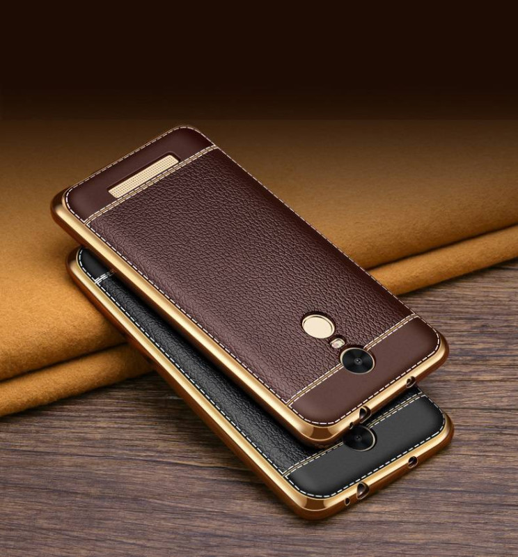 VAKU ® XIAOMI Redmi Note 3 Leather Stitched  Gold Electroplated Soft TPU Back Cover
