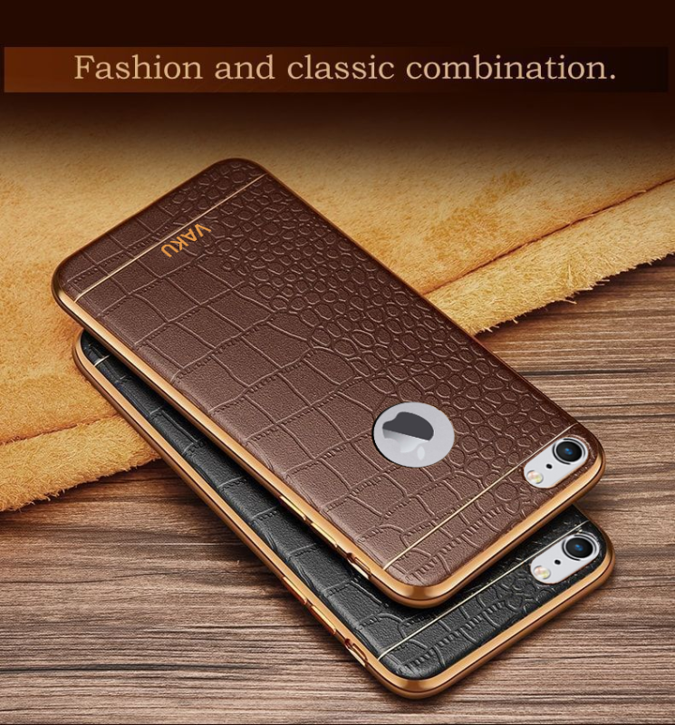 VAKU ® Apple iPhone 6 Plus / 6S Plus European Leather Stitched Gold Electroplated Soft TPU Back Cover