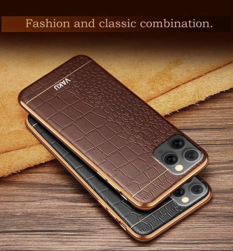 eller sante ® Apple iPhone 11 Pro Max European Leather Stitched Gold Electroplated Soft TPU Back Cover