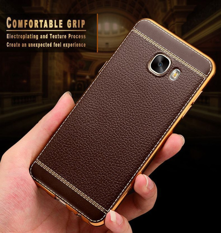 Vaku ® Samsung Galaxy A5 (2017) Leather Stitched Gold Electroplated Soft TPU Back Cover