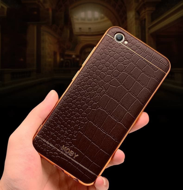 Vaku ® Vivo Y53 European Leather Stitched Gold Electroplated Soft TPU Back Cover
