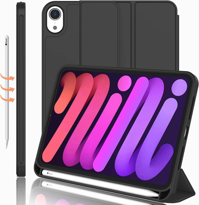 Vaku ® STALLION Silicon Smart Tri-Fold Pencil Holder Case for Apple iPad Mini 6th Gen (8.3-inch) 2021 with Auto Sleep/Wake