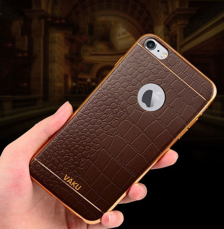 VAKU ® Apple iPhone 6 / 6S European Leather Stitched Gold Electroplated Soft TPU Back Cover