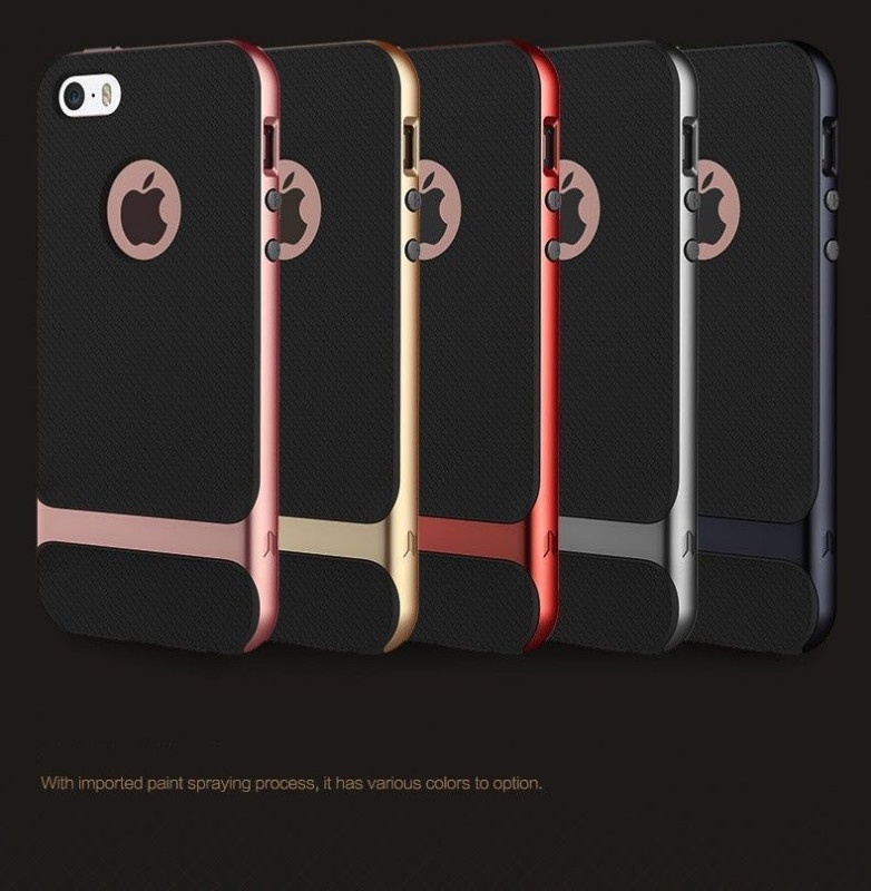 Rock ® Apple iPhone 5 / 5S / SE Royle Case Ultra-thin Dual Metal + inbuilt Stand Soft / Silicon Case
