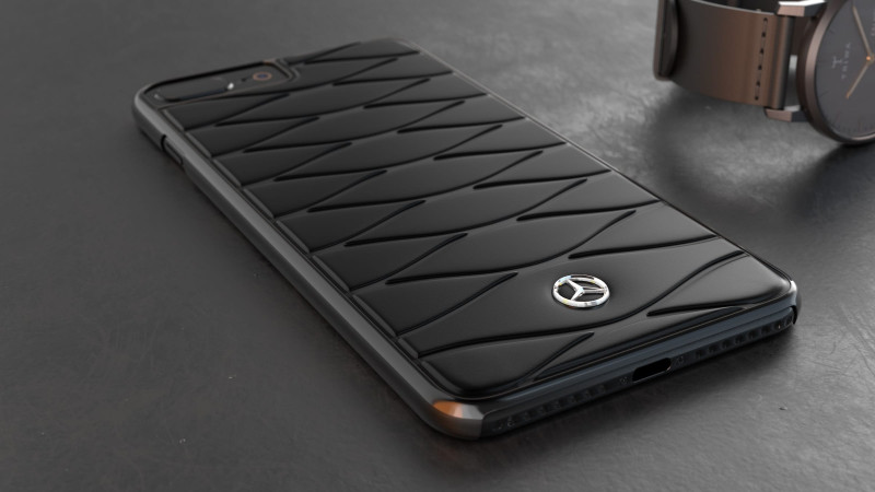 Mercedes Benz ® Apple iPhone 8 Superaza Luxurious Series Electroplated Metal + Leather Hard Case Back Cover