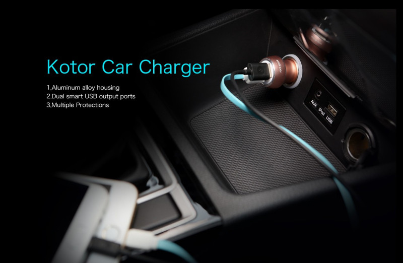 Rock ® Kotor Metallic Finish Dual-USB Fast Charging 2.4A LED Lit Car Charger