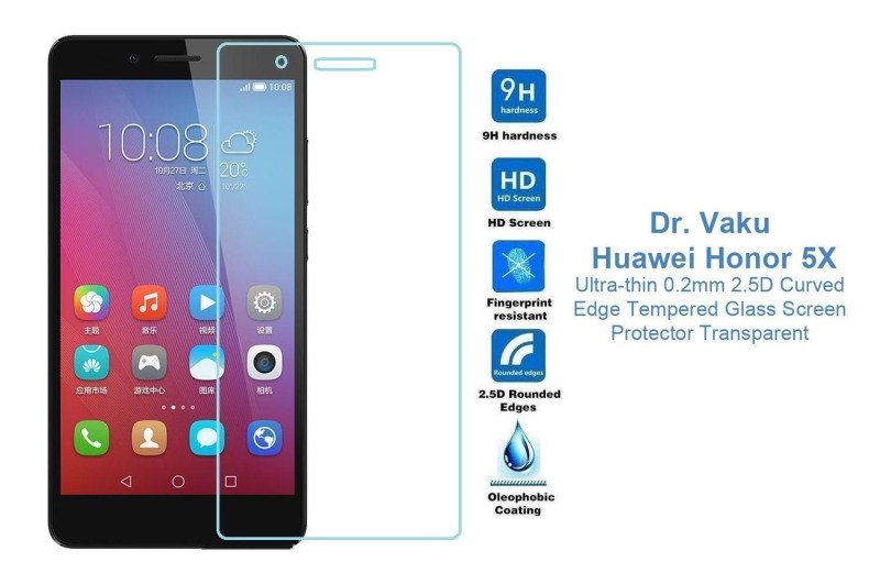 Dr. Vaku ® Huawei Honor 5X Ultra-thin 0.2mm 2.5D Curved Edge Tempered Glass Screen Protector Transparent