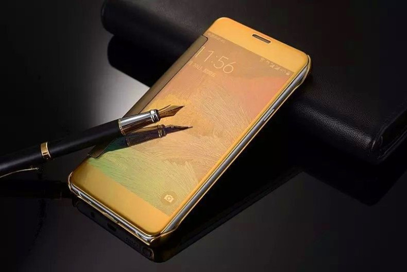 Vaku ® Samsung Galaxy Note 4 Mate Smart Awakening Mirror Folio Metal Electroplated PC Flip Cover