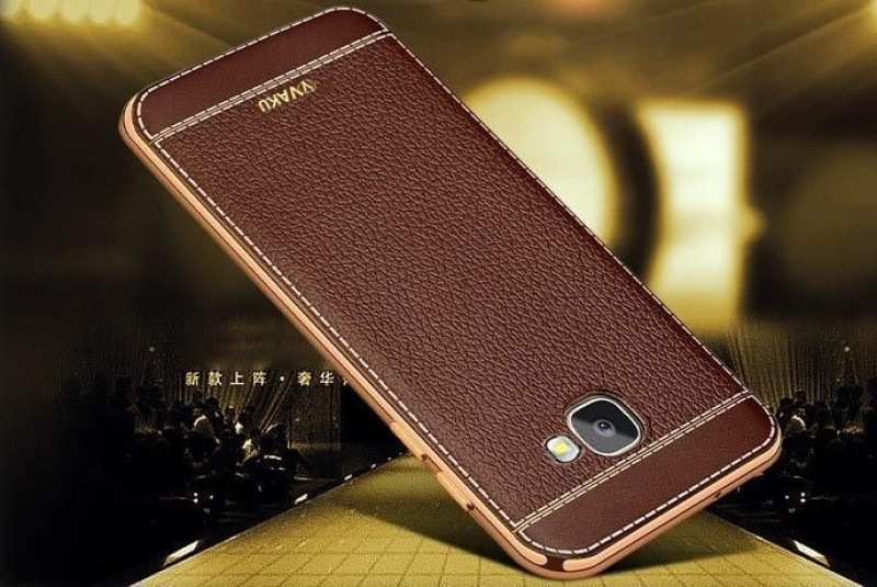 VAKU ® Samsung Galaxy A8 (2016) Leather Stiched Gold Electroplated Soft TPU Back Cover