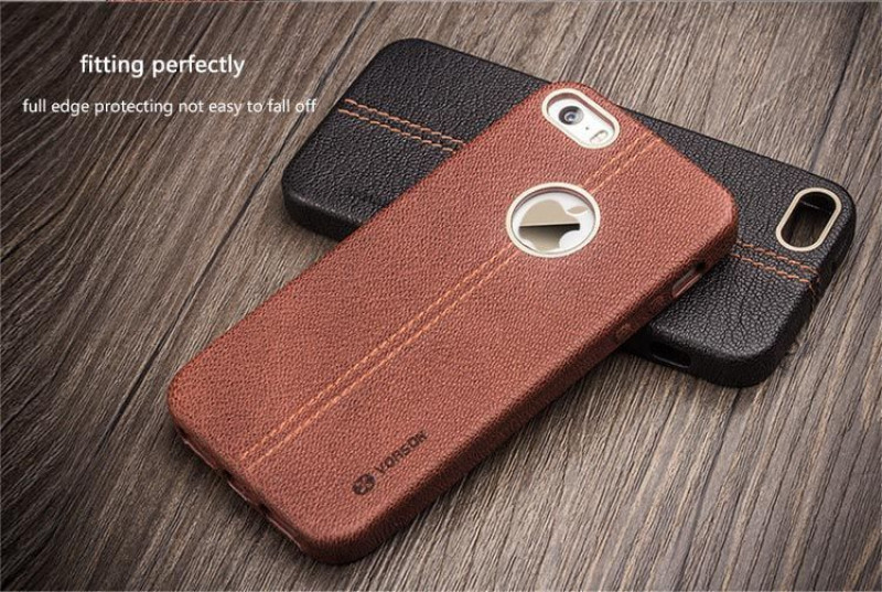 Vorson ® Apple iPhone 5 / 5S / SE Lexza Series Double Stitch Leather Shell with Metallic Logo Display Back Cover