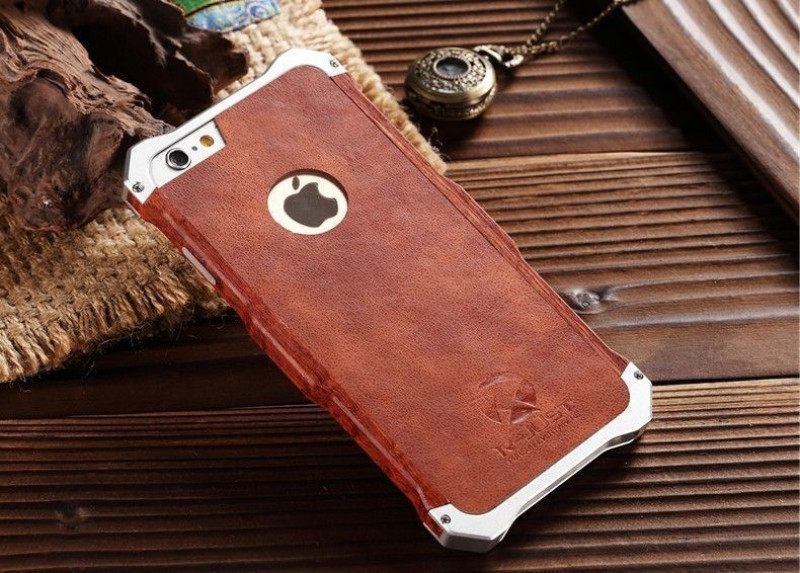 R-JUST ® Apple iPhone 6 / 6S Rosewood Shockproof Aluminium Metal+Wooden Bumper with Leather Veneer Back Cover