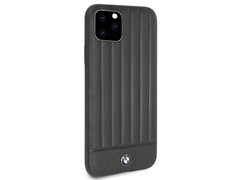 BMW ® Apple iPhone 11 Pro Real Leather Textured Case with Hot Stamped Lines Back Cover - Black