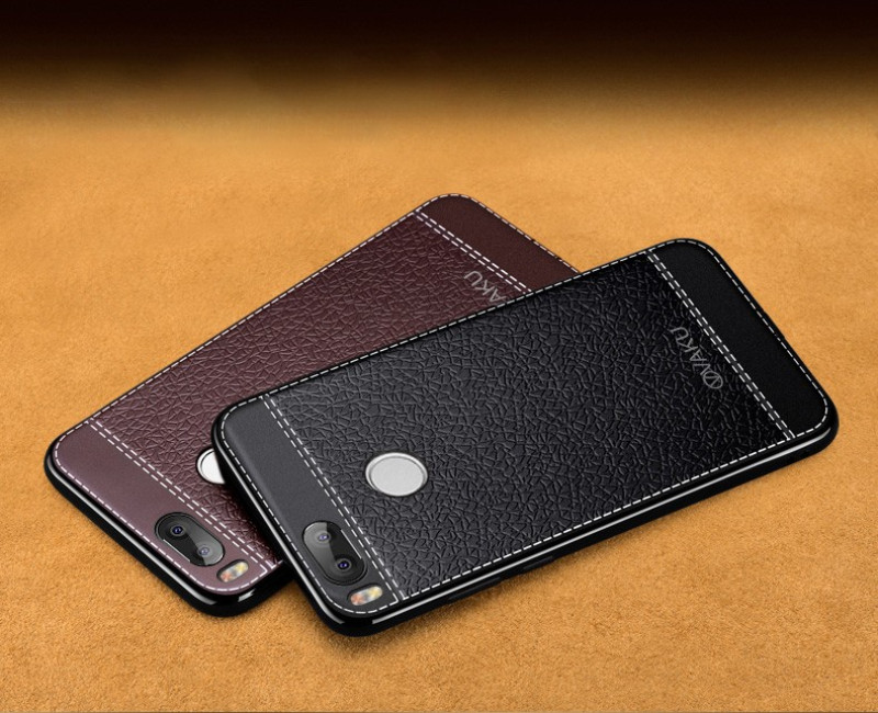 Vaku ® Xiaomi Mi A1 Leather Stitched Gold Electroplated Soft TPU Back Cover