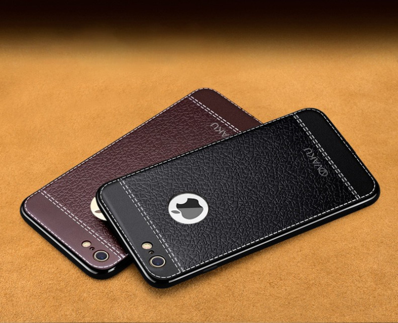 VAKU ® Apple iPhone 6 / 6S Leather Stitched Gold Electroplated Soft TPU Back Cover