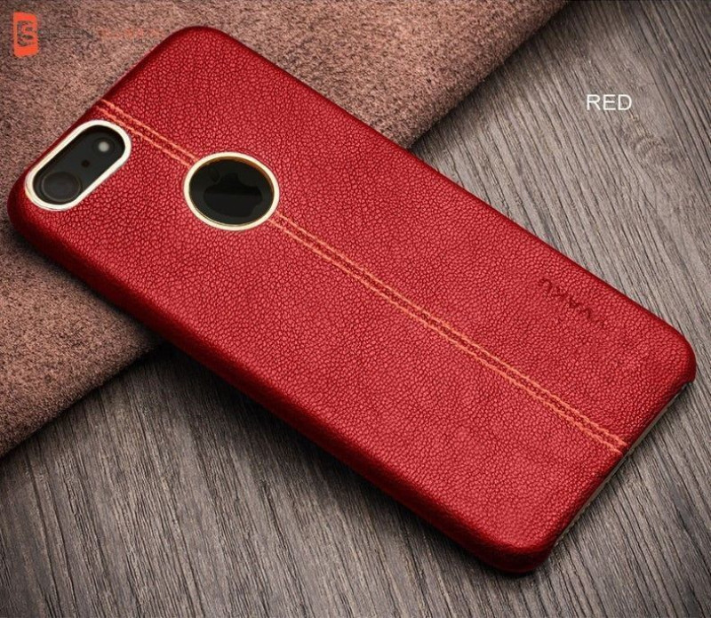 Vaku ® Apple iPhone 7 Lexza Series Double Stitch Leather Shell with Metallic Logo Display Back Cover