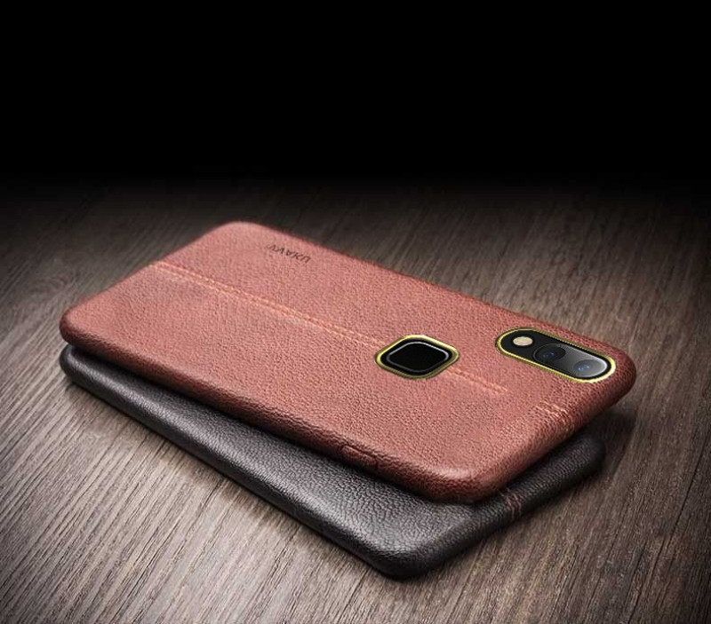 Vaku ® Vivo V9 Lexza Series Double Stitch Leather Shell with Metallic Camera Protection Back Cover