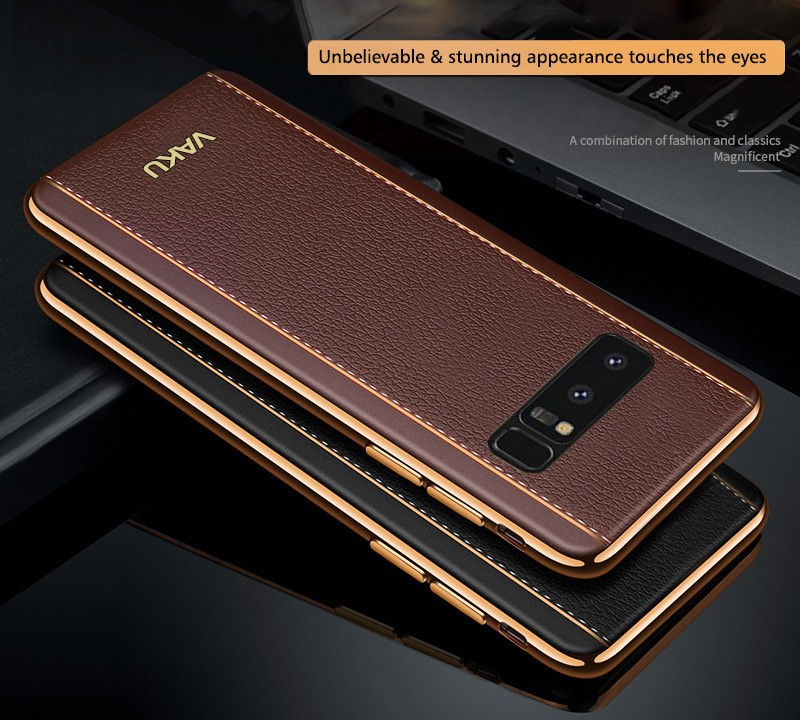 VAKU ® Samsung Galaxy Note 8 Vertical Leather Stitched Gold Electroplated Soft TPU Back Cover