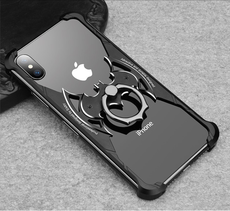 VAKU ® Apple iPhone XS Max Batman Black Aluminum Metal Back cover with 360 rotating Ring Holder