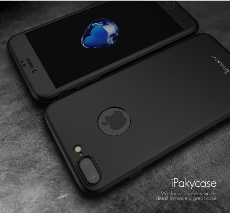 i-Paky ® Apple iPhone 7 Plus 360 Full Protection Metallic Finish 3-in-1 Ultra-thin Slim Front Case + Tempered + Back Cover
