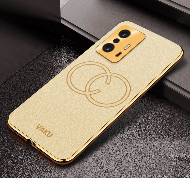 Vaku ® Xiaomi 11T Pro 5G Skylar Leather Pattern Gold Electroplated Soft TPU Back Cover