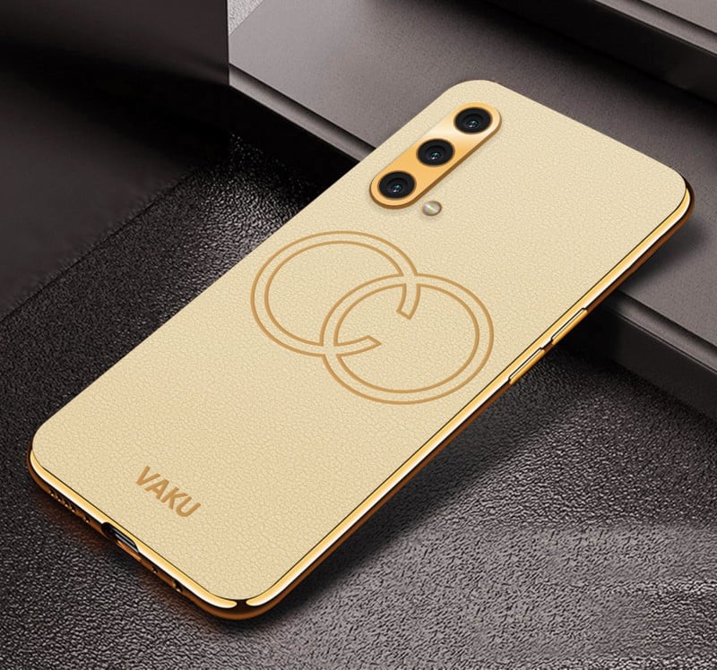 Vaku ® OnePlus Nord CE Skylar Leather Pattern Gold Electroplated Soft TPU Back Cover