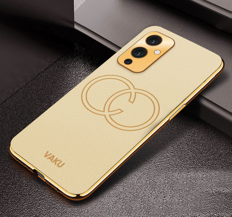 Vaku ® OnePlus 9 Skylar Leather Pattern Gold Electroplated Soft TPU Back Cover