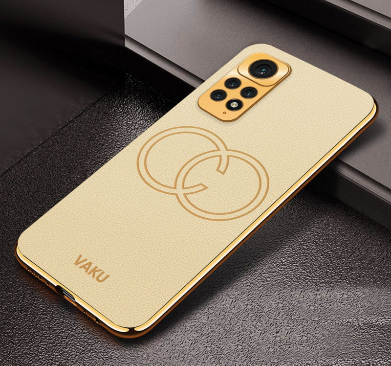 Vaku ® Xiaomi Redmi Note 11 Skylar Leather Pattern Gold Electroplated Soft TPU Back Cover