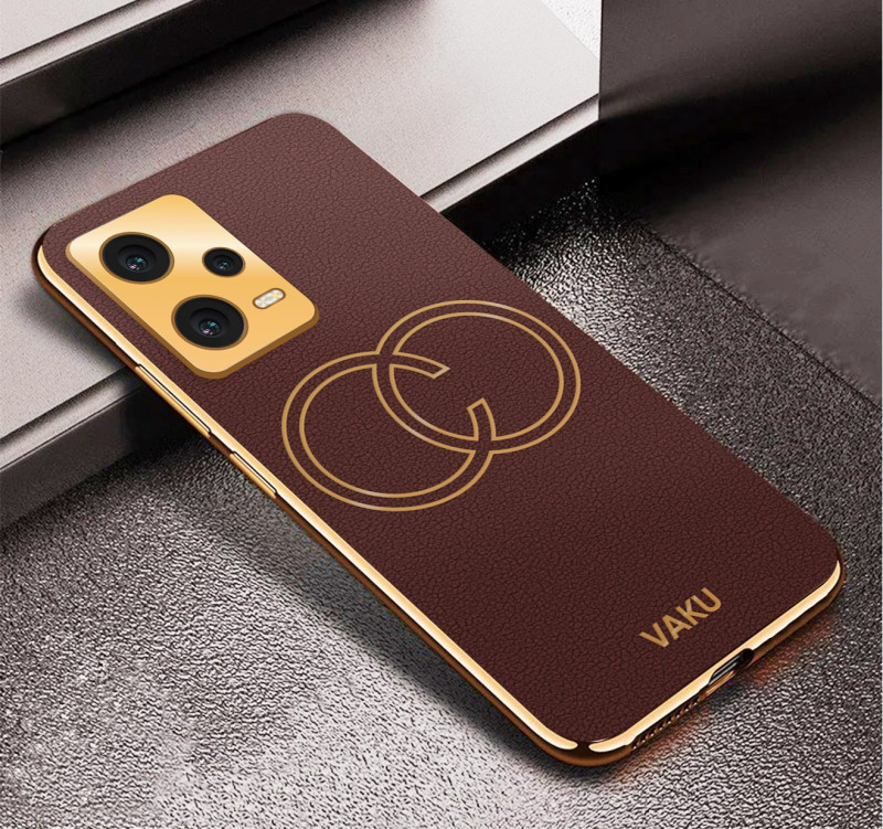 Vaku ® Xiaomi Redmi Note 12 5G Skylar Leather Pattern Gold Electroplated Soft TPU Back Cover