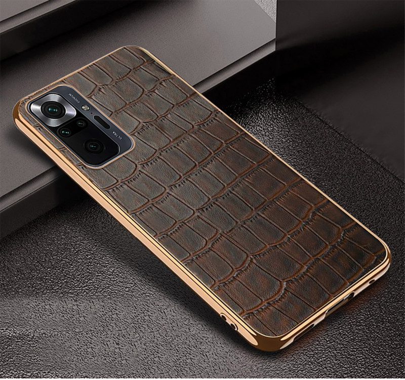Vaku ® Redmi Note 10 Pro Rexza Leather Stitched Gold Electroplated Soft TPU Back Cover