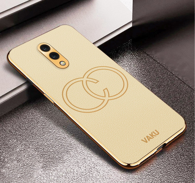 Vaku ® Oneplus 7 Skylar Leather Pattern Gold Electroplated Soft TPU Back Cover
